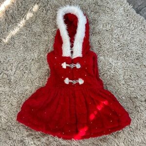 Christmas’s Santa- like little girls vest red and white  fur with hoodie sz4